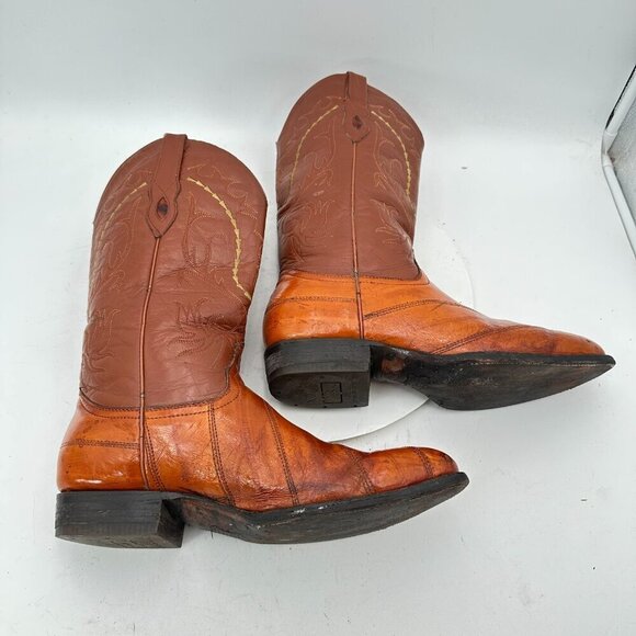 Villano Men Size Mex 28.5 US 10 Brown Colorblock Leather Pull On Western Boot - Picture 6 of 14